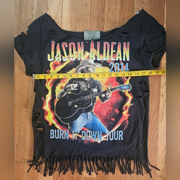Jason Aldean Upcycled Burn it Down Hand Cut Black Concert T-Shirt Women's Large - Picture 6 of 11